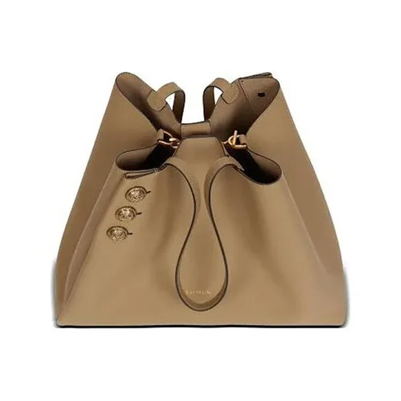 Balmain Embleme Medium Leather Shoulder Bag – Taupe - Picture 3 of 13